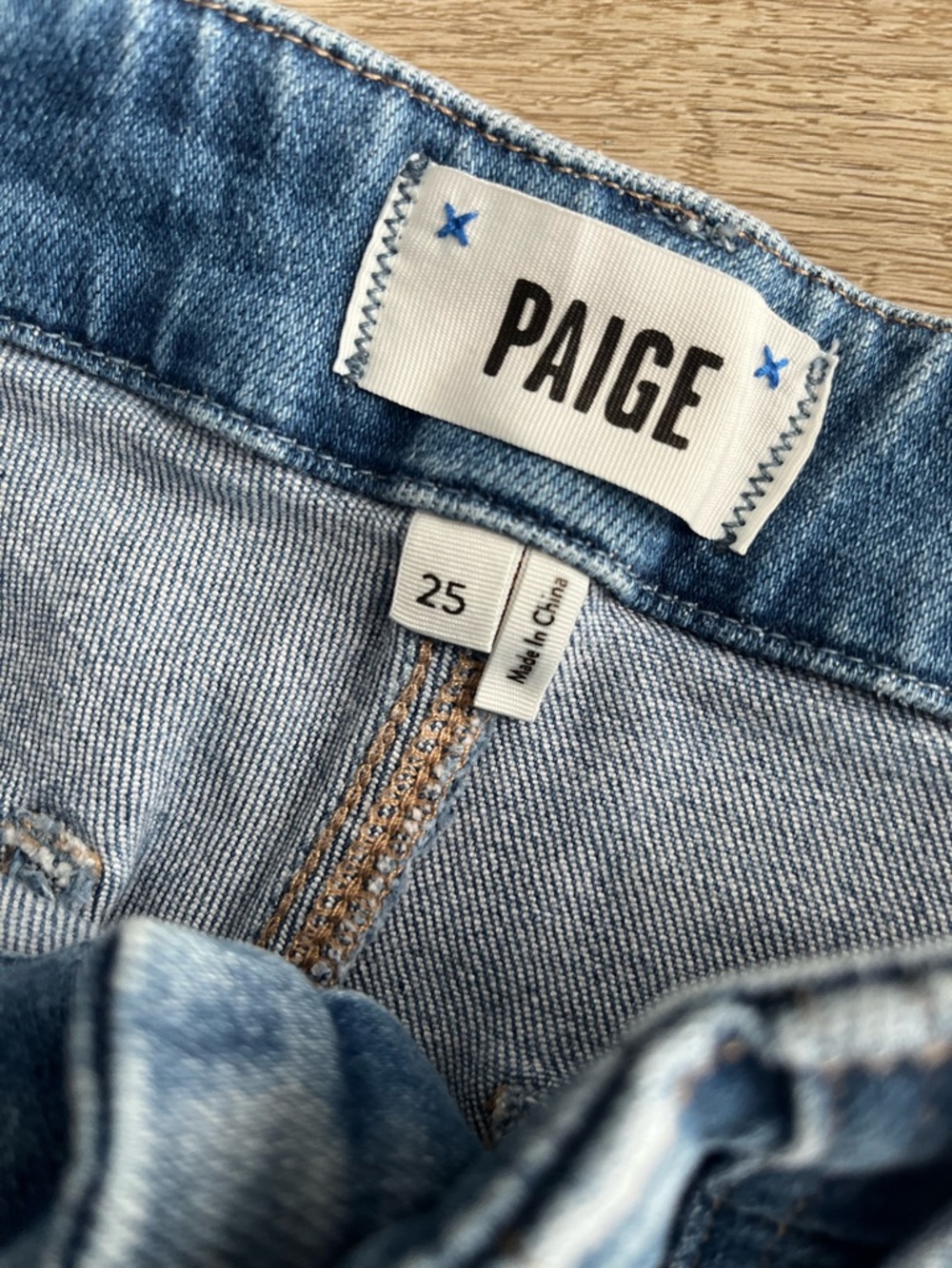 PAIGE Mid Wash Blue Denim Jeans with Branded Button